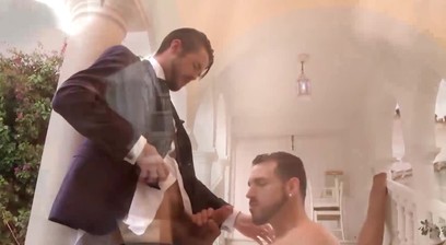 Horny hunk Mike De Marko deepthroats rock hard cock at work