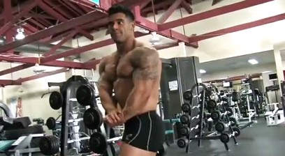 Santi Aragon Lifting Weights and Sexy Posing-Muscle Gallery