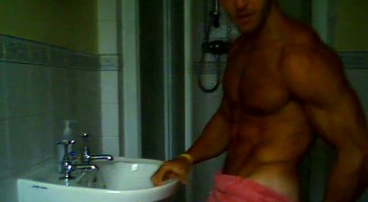 Adam Charlton Showering And Then Flexing and Posing