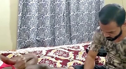 Indian young boy fucks secretly with delivery boy in bedroom raw - caught by his mom