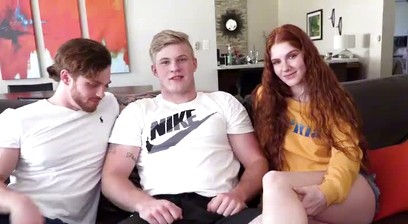 Red head baddie fucks 2 bisexual cocks. WOW!