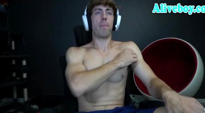 Athletic American guy plays with his cock on webcam