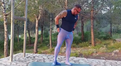 Muscle yoga in pantyhose