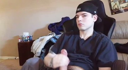 Guy with a Cap Stroking His Hairy Cut Dick Until He Cums