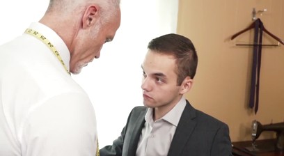 Tiny young man takes it raw doggy style from huge hung stud