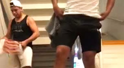 Fucking in stairwell after the gym