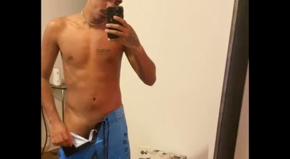 big dick showing off in the mirror