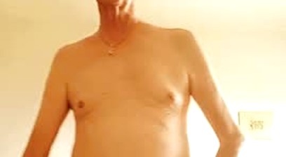 an old man has fun with his cock and cums on the table