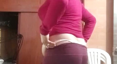Sexy Latina crossdresser, dancing in underwear, with her hard cock