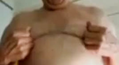 Horny gay daddy masturbate on video call at his house
