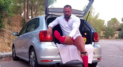 Sheer sock outdoor fuck