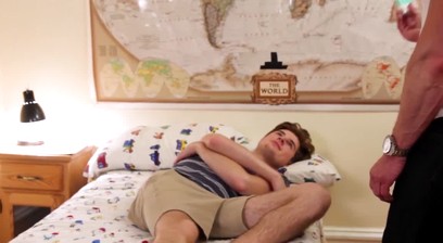 Handsome stepson deepthroats then rides daddy like a pro