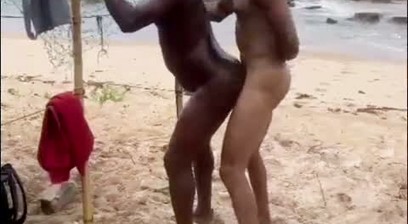 On the deserted beach, fucking the muscular black guy hard. (Preview)