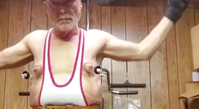 Andy Wyatt Lifting Weights and Pumping His Cock and Nipples