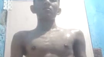 Asian boy ejaculates after a shower