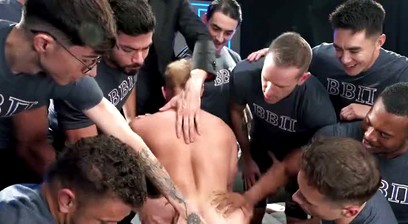 Frat Bros Hold Blond Twinks Ankles and Breed Him Raw in Wild Orgy