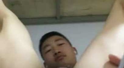 Asain muscle straight plays his asshole