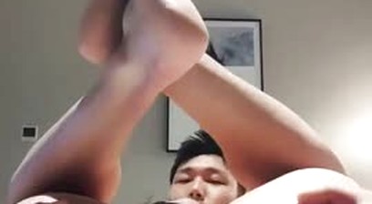 Asain twin straight plays his asshole with toys