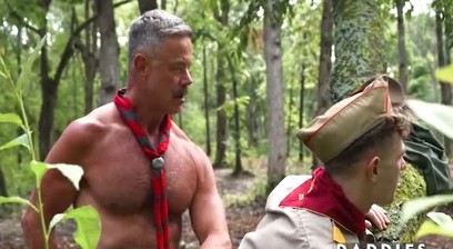 Scoutmaster Takes Advantage Of Distracted Twink Scout In Woods
