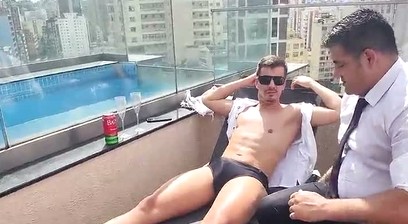 YURI GACHO - WELL-ENDOWED SECURITY GUARD FUCKING THE GUY AT THE POOL - GAY BAREBACK SEX BRAZIL