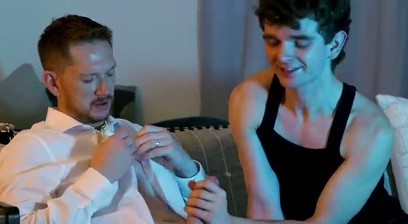 Stepdad Strokes His Cock On New Year's Eve And Lets His Sleepy Stepson Join In For A Hard Fuck