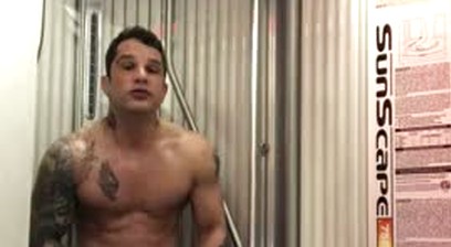 Pierre Fitch Flexing and Posing And Then Jacking Off In A Tanning Booth