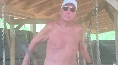Hot and naked on my swing with a hot gay cock.