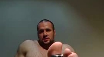 Muscular Bodybuilder Gives the Dumbbell a Filthy Footjob + Messy Ending