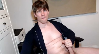Horny Guy Jerking and Cumming in His Home Office