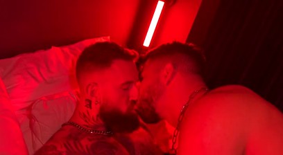 tattooed stud with a cock ring fucks hunk