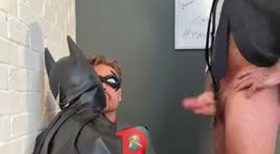 Batman and Robin sucking Joker and getting cum on their faces.