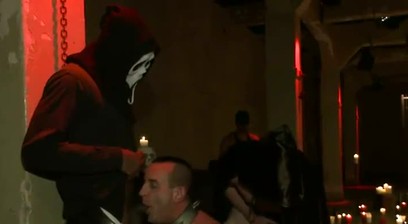 Horny Crowd Torments Bound Muscled Stud for BIPs Pre Halloween Party