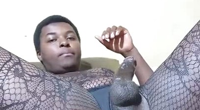 Cute big ass bottom in pantyhose stroking his dick until he cums