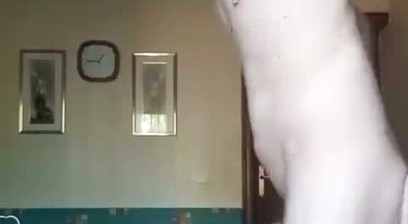 Little slut with big hairy cock cums hard and eats her milk
