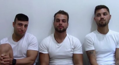 Muscled Valentino in homosexual threesome with Billy and Kandy