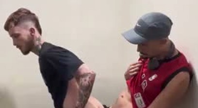Alvelino fucking a friend on the stairs