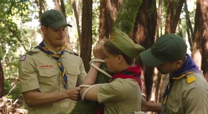 Twink scout tied up in tree and analed by two dick