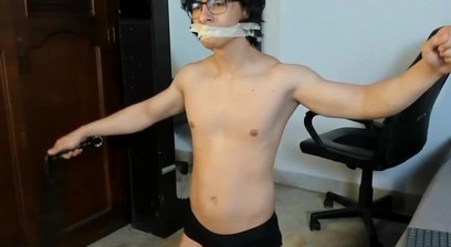 Slave Taped On His Knees