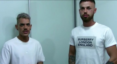 Elijah wraps huge tool with condom then bangs Becketts homo ass