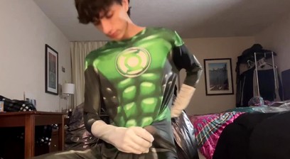 green lantern is a twink who strokes his cock for your pleasure