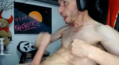 Self Suck Guy Jerks-off and Sprays Cum