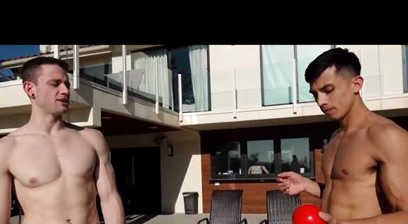 Sexy guy doing tricks with a pole (no sex)