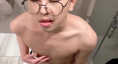 Asian Twink Jerks Off In Public Restroom Stall - Almost gets caught