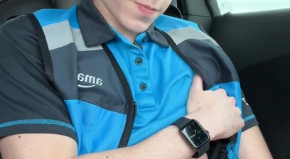 Delivery Driver Strengthens His Muscles During Work Break Time