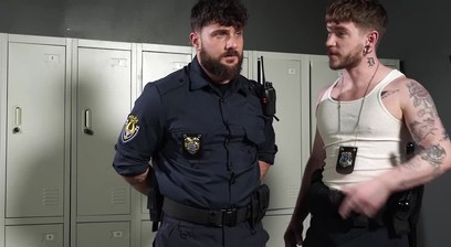 Police Captain Colt Spence exhibits fiendish glee sucking on Heath Halos nipples