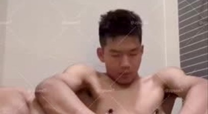 Chinese straight plays his asshole with toys