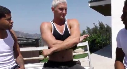 Interracial gay sex after workout