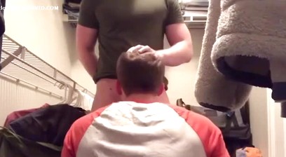 Straight Guy Seduced to Blowjob in Closet