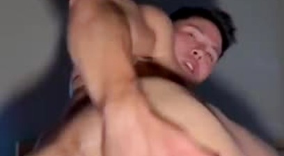 Asian  muscle Man plays his asshole with fingers