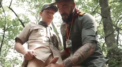 Twink boy smooth asshole gay fucked in woods by horny muscle